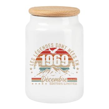 Rétro Décembre 1969 - Cadeau 56 Ans - Boîte à biscuits avec couvercle en bois - blanc - Devant