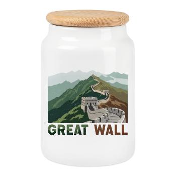 Grande Muraille Grande Muraille de Chine - Boîte à biscuits avec couvercle en bois - blanc - Devant