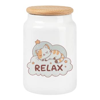 Dreamy kitten on pastel cloud - Cookie Jar with Wooden Lid - white - Front