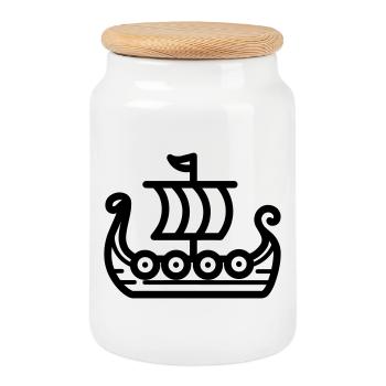 Bateau Viking - Boîte à biscuits avec couvercle en bois - blanc - Devant