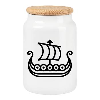 Bateau Viking - Boîte à biscuits avec couvercle en bois - blanc - Devant
