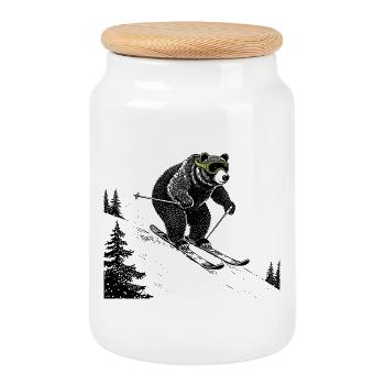 Pentes Bär - Boîte à biscuits avec couvercle en bois - blanc - Devant