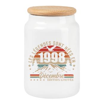 Rétro Décembre 1998 - Cadeau 27 Ans - Boîte à biscuits avec couvercle en bois - blanc - Devant