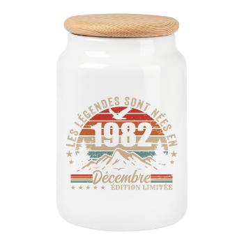 Rétro Décembre 1982 - Cadeau 43 Ans - Boîte à biscuits avec couvercle en bois - blanc - Devant