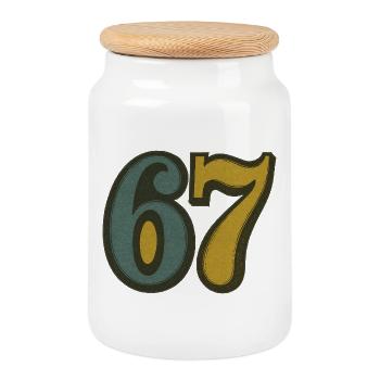 Vintage 67 Numerals Retro Typography - Cookie Jar with Wooden Lid - white - Front
