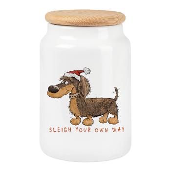 Teckel Noël Je traîne à ta façon Teckel - Boîte à biscuits avec couvercle en bois - blanc - Devant
