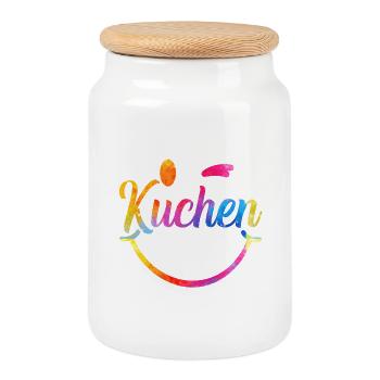 Kuchen_bunt_ - Cookie Jar with Wooden Lid - white - Front