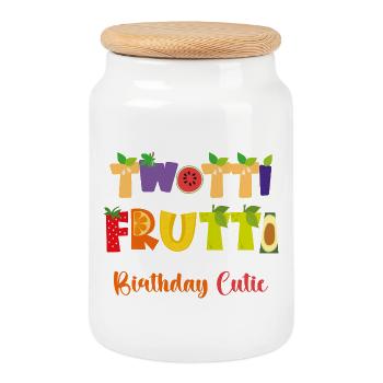 Twotti Frutti Zweiter Geburtstag Design Früchte - Keksdose mit Holzdeckel - Weiß - Vorne