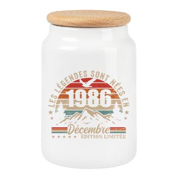 Retro December 1986 - 39 Years Gift - Cookie Jar with Wooden Lid - white - Front