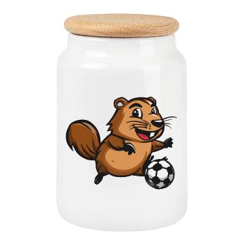 Biber Fußball Sport - Keksdose mit Holzdeckel - Weiß - Vorne