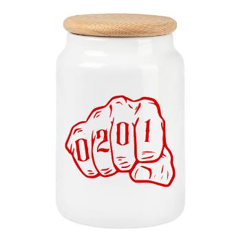 Ruhrpott Essen Vorwahl 0201 Hoodie - Keksdose mit Holzdeckel - Weiß - Vorne