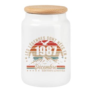 Rückzahlung Dezember 1987 – 38 Jahre Geschenk - Keksdose mit Holzdeckel - Weiß - Vorne