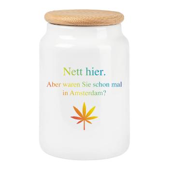 Nice here. But have you ever been to Amsterdam? - Cookie Jar with Wooden Lid - white - Front