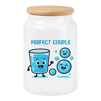 Perfect Couple Water and Bubbles Fun Cartoon - Cookie Jar with Wooden Lid - white - Front