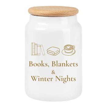 Bücher, Decken & Winternächte – Gemütliche Atmosphäre - Keksdose mit Holzdeckel - Weiß - Vorne