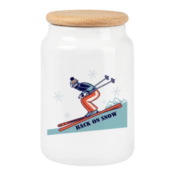 Zurück auf Schnee Retro-Skifahren - Keksdose mit Holzdeckel - Weiß - Vorne