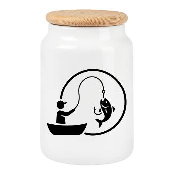 Logo du pêcheur dans un bateau Minimaliste - Boîte à biscuits avec couvercle en bois - blanc - Devant