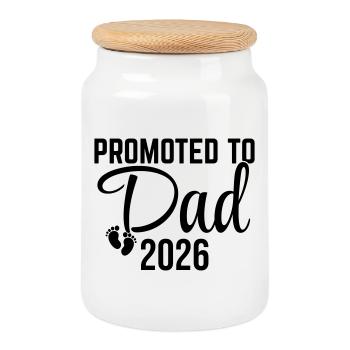 Promu Papa 2026 - Boîte à biscuits avec couvercle en bois - blanc - Devant