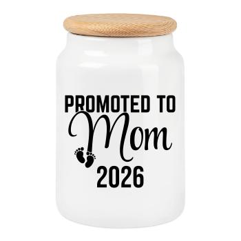 Promue Maman 2026 – Nouvelle Maman 2026 Design - Boîte à biscuits avec couvercle en bois - blanc - Devant