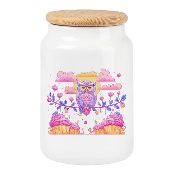 Magie de chouette pastel sur cupcakes - Boîte à biscuits avec couvercle en bois - blanc - Devant
