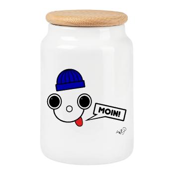 Koppie Moin avec Beanie - Boîte à biscuits avec couvercle en bois - blanc - Devant