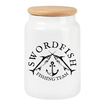 Swordfish Fishing Team Emblem - Cookie Jar with Wooden Lid - white - Front