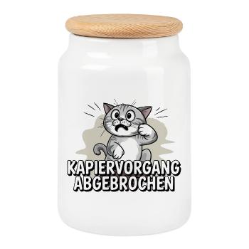 Copying process aborted – cat confused - Cookie Jar with Wooden Lid - white - Front