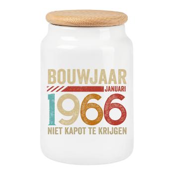 Baujahr Januar 1966 kann nicht gebrochen werden - Keksdose mit Holzdeckel - Weiß - Vorne