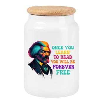 Once You Learn to Read You Will Be Free - Cookie Jar with Wooden Lid - white - Front