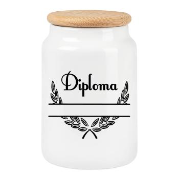 Diplôme – Espace de noms - Boîte à biscuits avec couvercle en bois - blanc - Devant