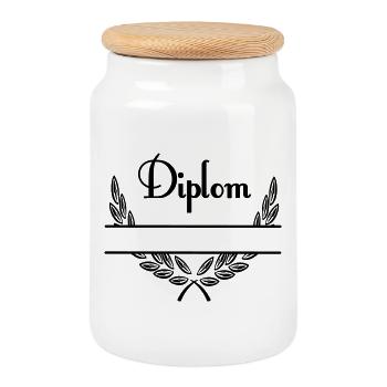 Diplom – Espace de noms - Boîte à biscuits avec couvercle en bois - blanc - Devant