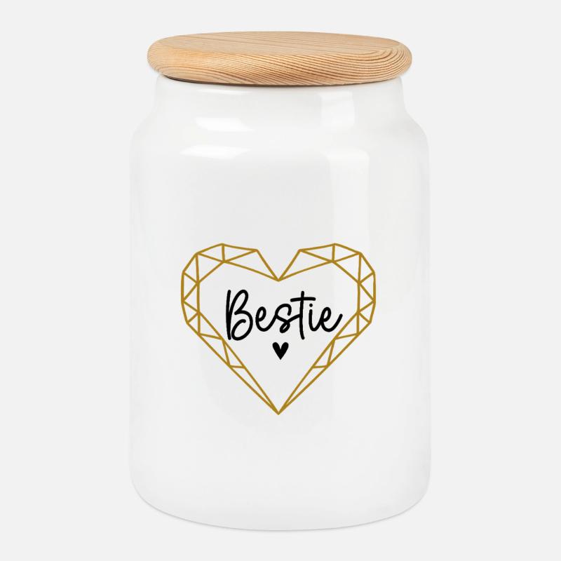 Polygone de bête Cœur Minimum Meilleurs Amis - Boîte à biscuits avec couvercle en bois - blanc