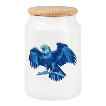 Aigle bleu géométrique avec épée - Boîte à biscuits avec couvercle en bois - blanc - Devant