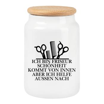 Lustiges Friseur Design - Keksdose mit Holzdeckel - Weiß - Vorne
