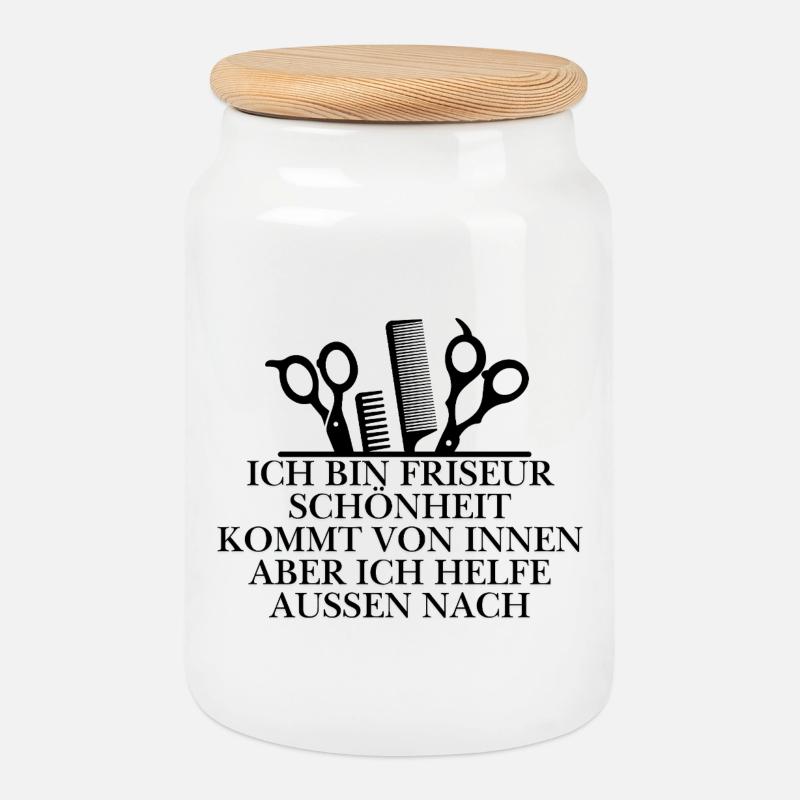 Lustiges Friseur Design - Keksdose mit Holzdeckel - Weiß