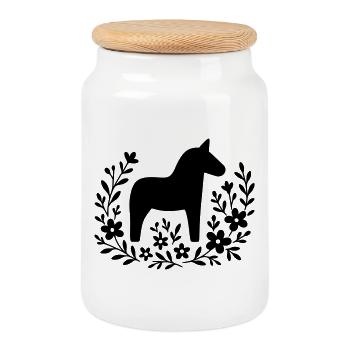 Dalapferd – Nordic Folk Art Design - Keksdose mit Holzdeckel - Weiß - Vorne