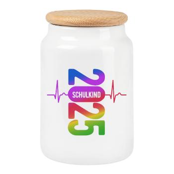 School Child 2026 - School Enrollment - First Grade ECG - Cookie Jar with Wooden Lid - white - Front