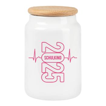 School Child 2026 - School Enrollment - First Grade ECG - Cookie Jar with Wooden Lid - white - Front