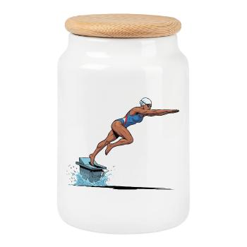 Saut de nageur sur planche de surf - Boîte à biscuits avec couvercle en bois - blanc - Devant