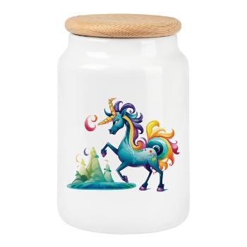 Licorne fabuleuse dans le pays arc-en-ciel - Boîte à biscuits avec couvercle en bois - blanc - Devant