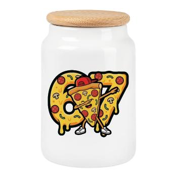 Pizza Dabbing 67 Slice Hugger - Cookie Jar with Wooden Lid - white - Front