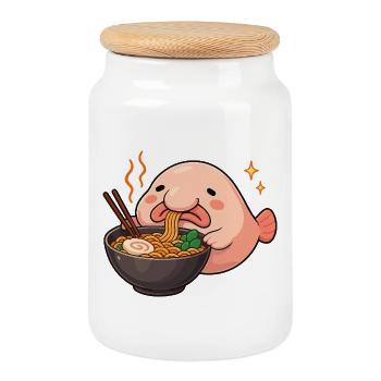 Poisson blob aux nouilles, Ramen, kawaii, poisson blob - Boîte à biscuits avec couvercle en bois - blanc - Devant