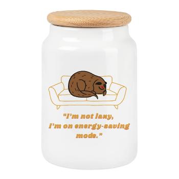 Sloth Energiespar-Lounge-Tee - Keksdose mit Holzdeckel - Weiß - Vorne