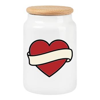 Vecteur de défilement de la bannière de cœur tatoué - Boîte à biscuits avec couvercle en bois - blanc - Devant