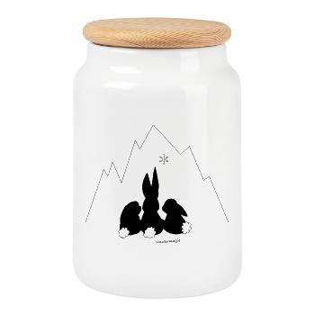 Magie de l’hiver : Les Trois Lapins et la Première Neige - Boîte à biscuits avec couvercle en bois - blanc - Devant
