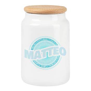 Geschenk für Matteo - Keksdose mit Holzdeckel - Weiß - Vorne