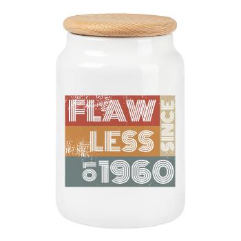 66. Geburtstag Flawless since 01/1960 - Keksdose mit Holzdeckel - Weiß - Vorne