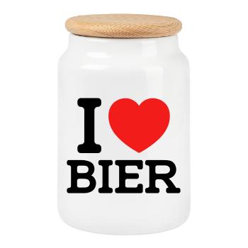I love Bier (Farben änderbar) - Keksdose mit Holzdeckel - Weiß - Vorne