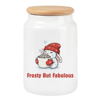 Frosty But Fabulous - Süßer Winter Hase & Kakao - Keksdose mit Holzdeckel - Weiß - Vorne