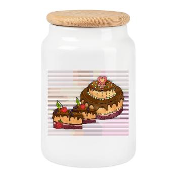 Gâteau - Boîte à biscuits avec couvercle en bois - blanc - Devant